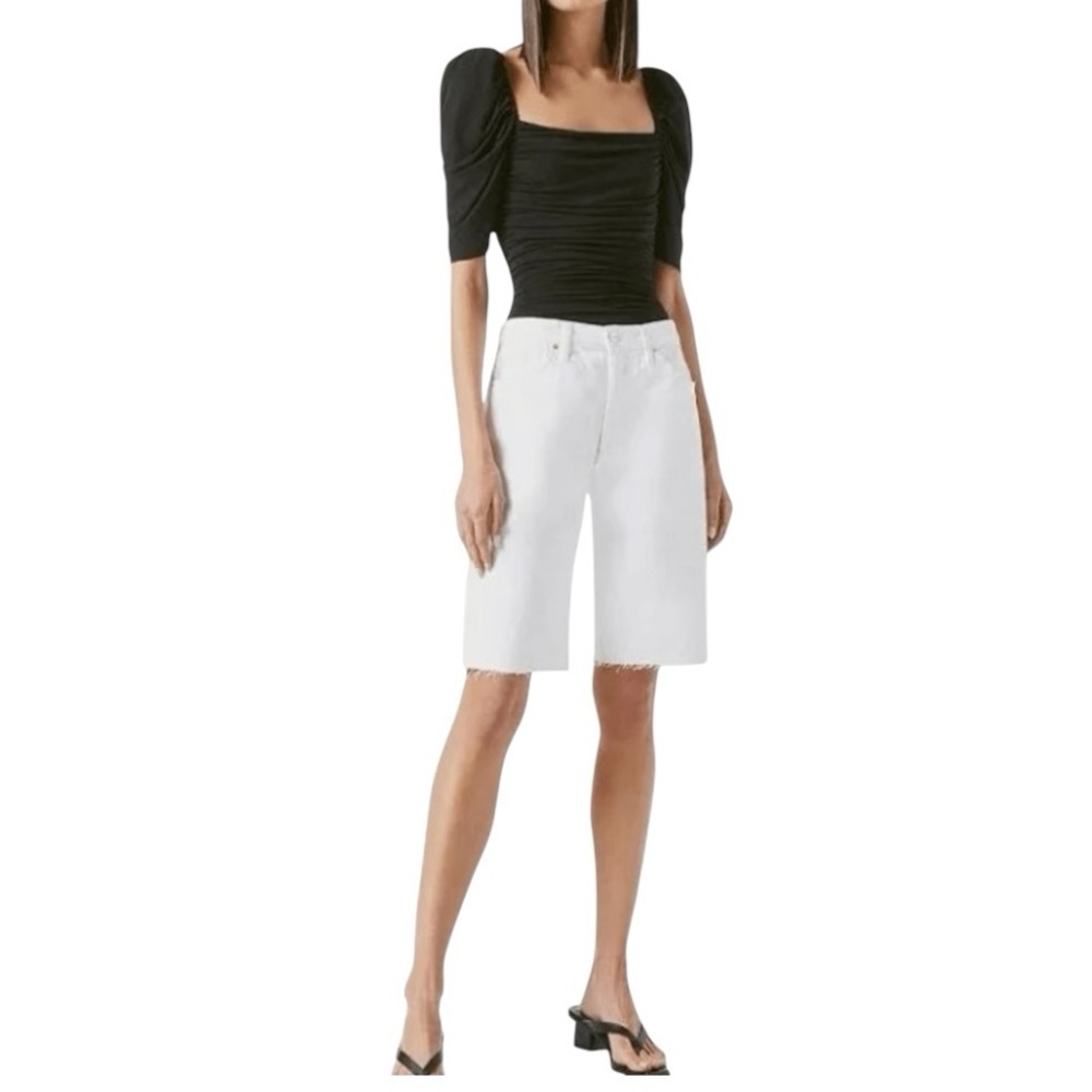 FRAME Le Slouch Bermuda White Long Shorts Size 30 Summer Casual Frayed Hem